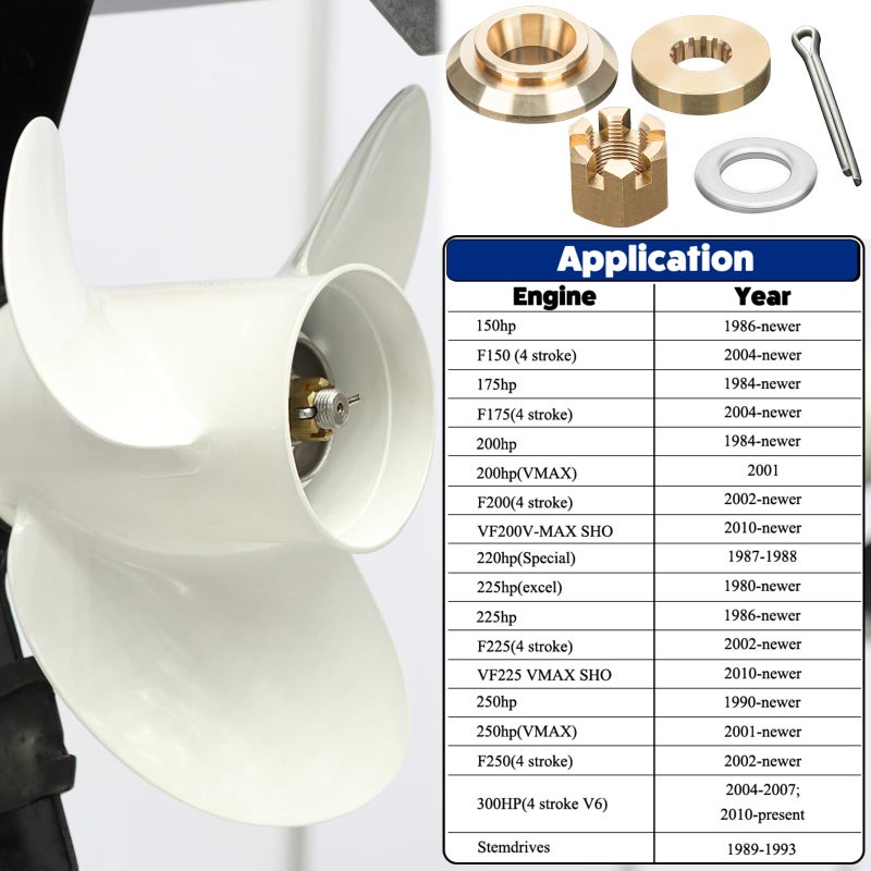 Qiclear مجموعة أدوات تركيب المروحة Qiclear Upgrade 150-300hp تناسب مروحيات ياماها الخارجية، تشمل غسالة الدفع/فاصل/غسالة/صمولة/دبوس قفل - Image 5